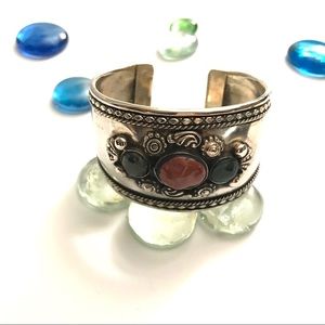 💰4/$25 Faux Carnelian Lapis Silver Cuff Bracelet